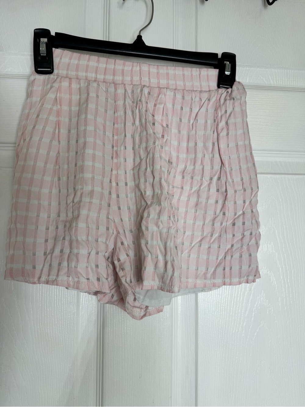 SHEIN Pink and White Gingham Elastic Waist Shorts